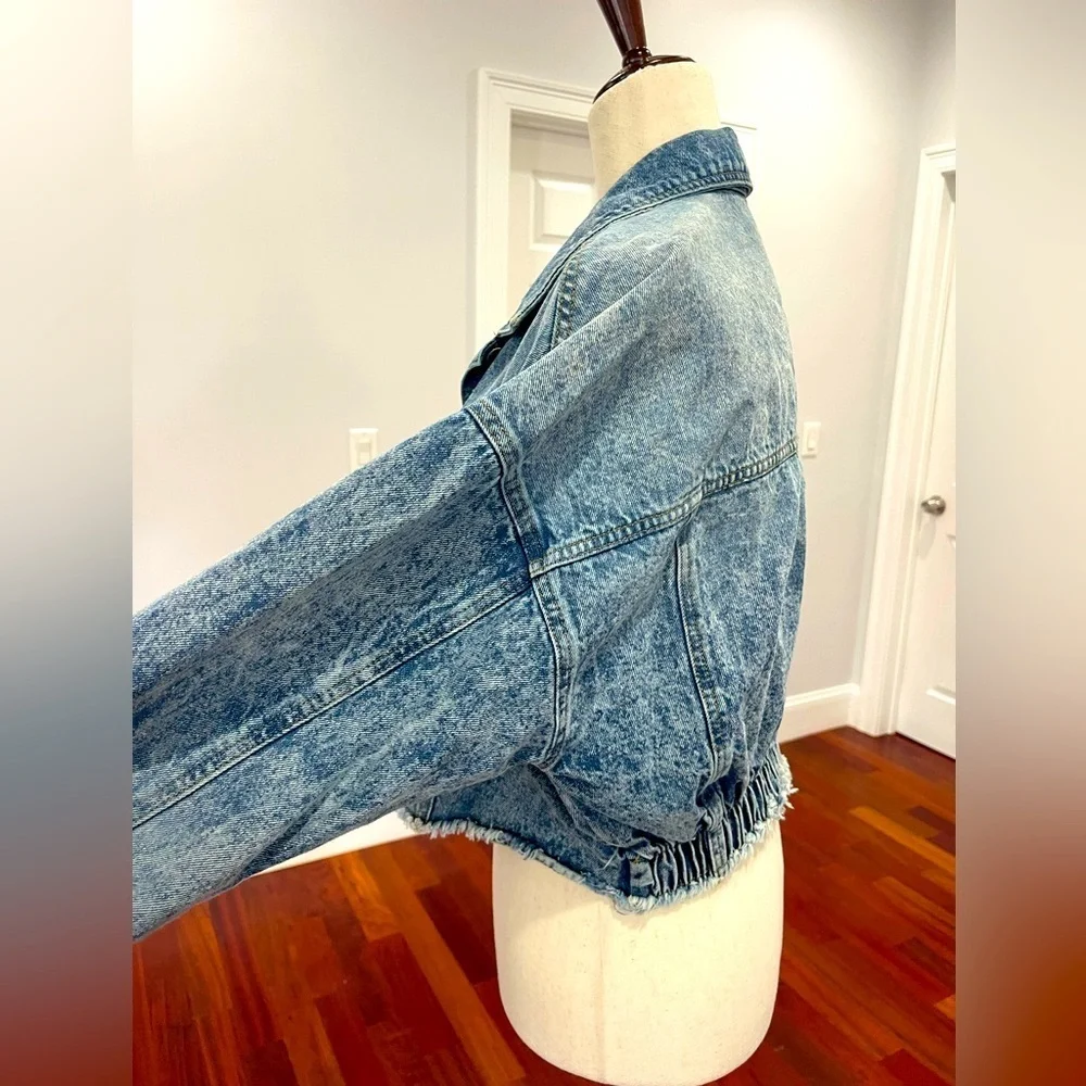 Highway Jeans Denim Jacket Shredded Cropped With Elastic Size L - Picture 7 of 9